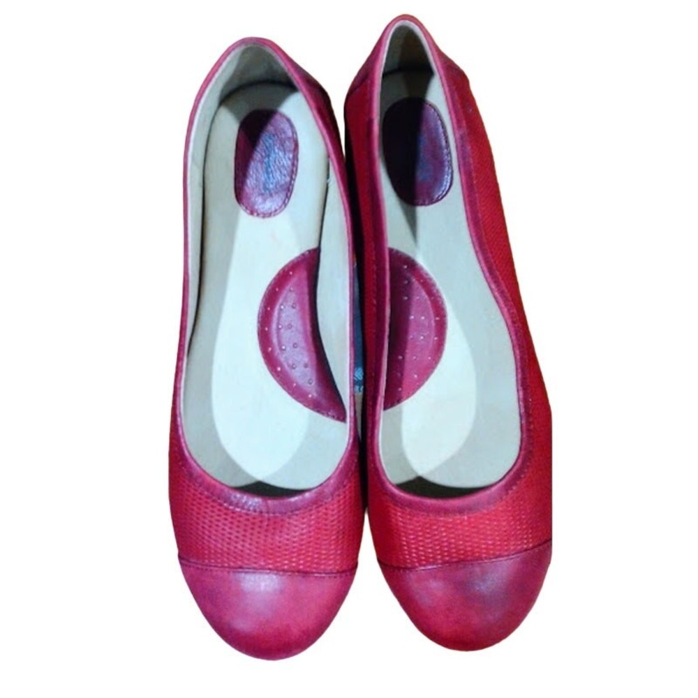 Softwalk Leather Rubber Sole‎ Comfort Flats, Red, Size 8